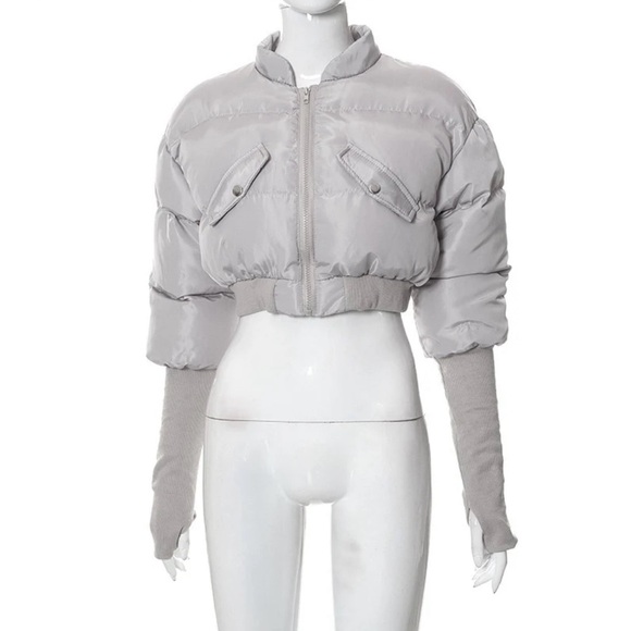 Jackets & Blazers - Cropped puffer jacket with long arm warmers. Gray